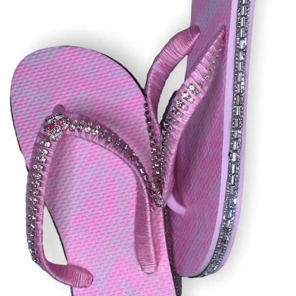 Pink Princess Flip Flops SZ 5/6, Crystal Trimmings, Crown Rhinestone Buttons - Picture 15 of 15